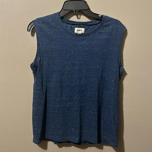 🌼PACT‎ 100% Organic sleeveless blue TSHIRT. Size S - Picture 1 of 6